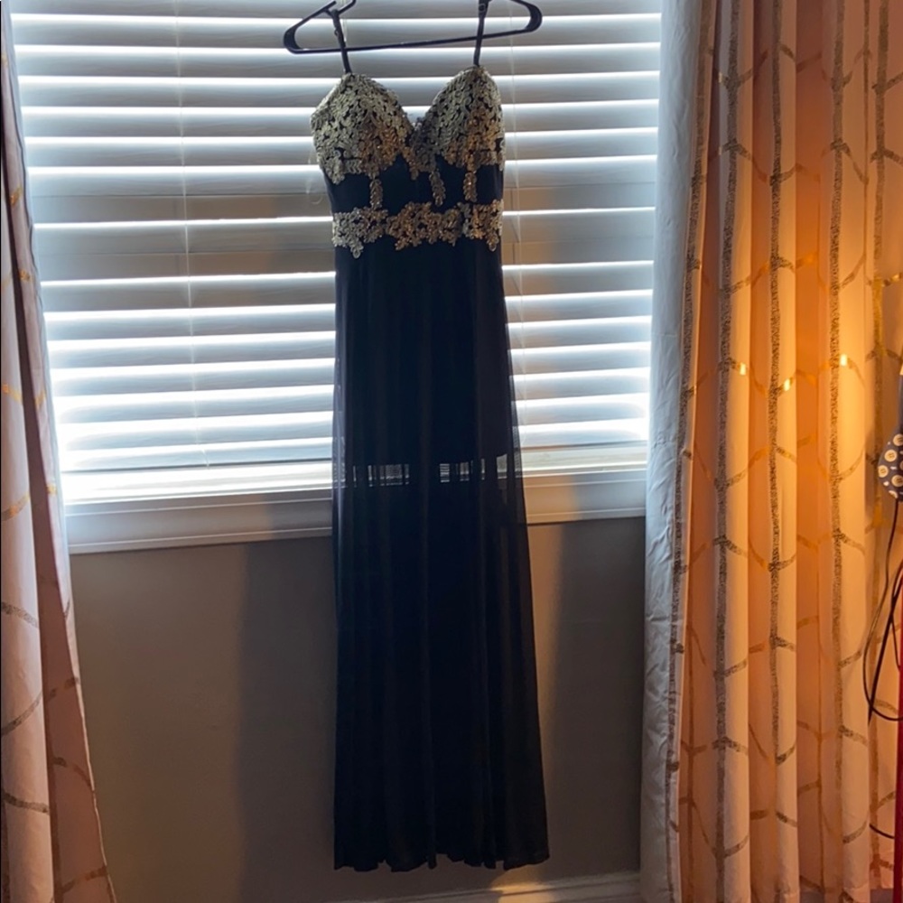 long black and gold dress